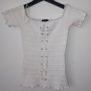 Cute White Fitted Lace Up Top